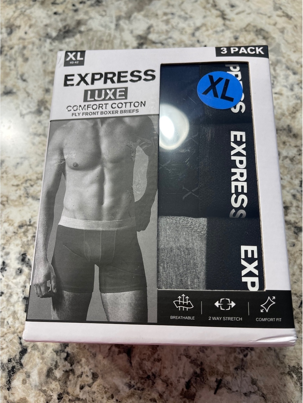 Express Luxe Comfort Cotton Fly Front Boxer Briefs 3 Pack XL